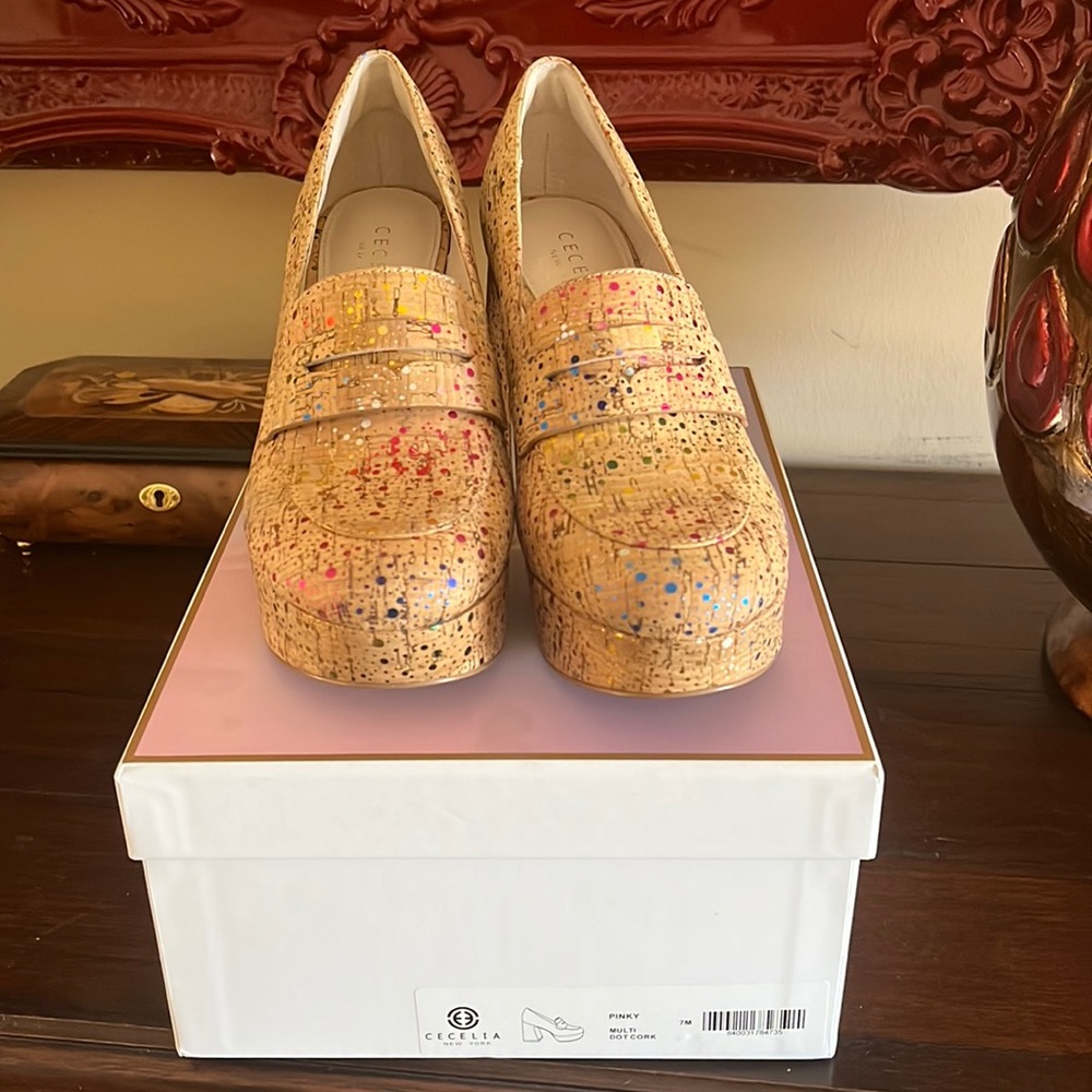 Cecelia New York Pinky Multicolor Dot Cork Size 7, never worn